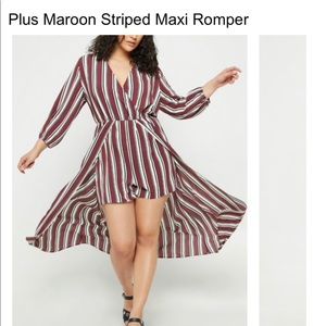 Maroon striped maxi romper